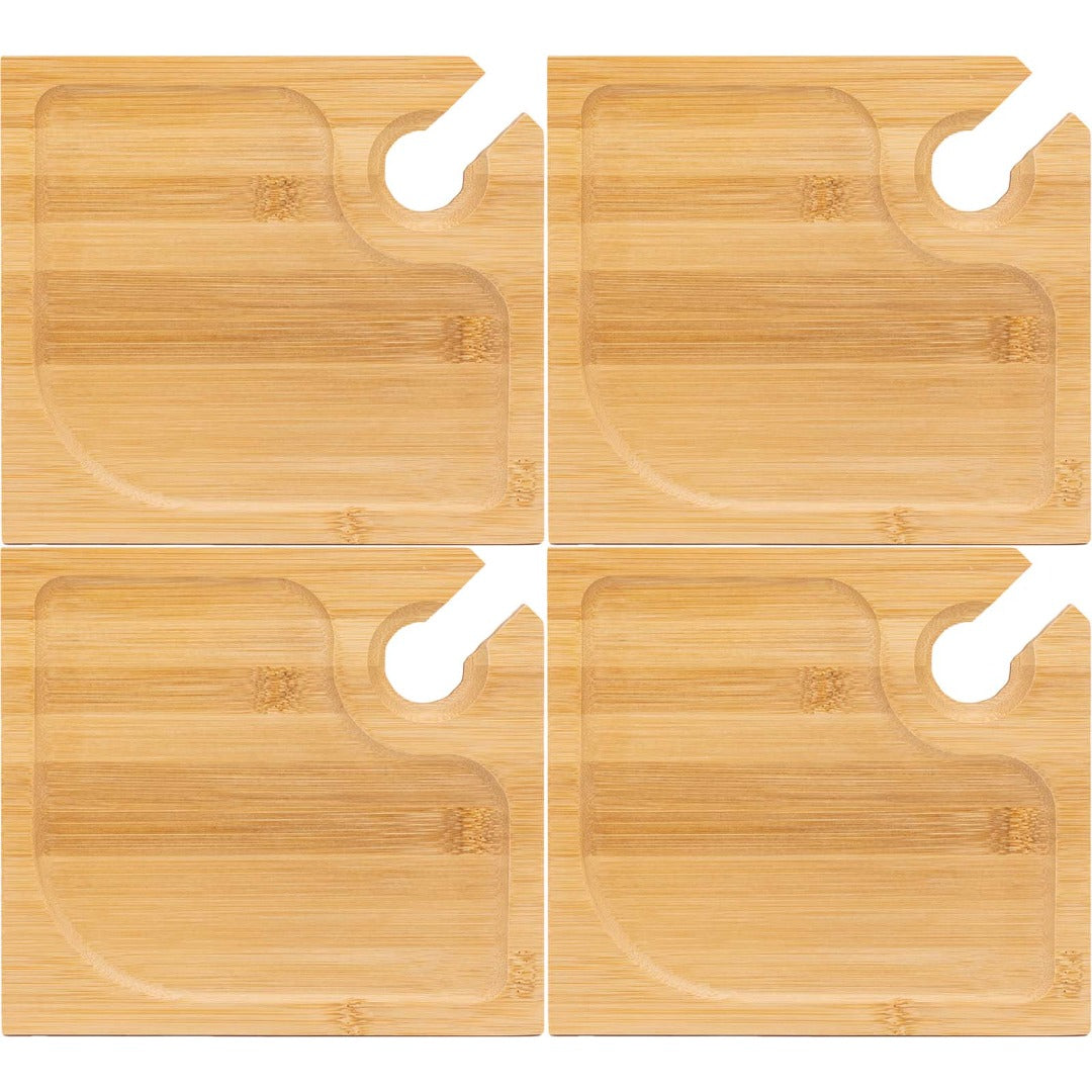 Set of 4 Bamboo Appetiser Cheese Board Tray Plates