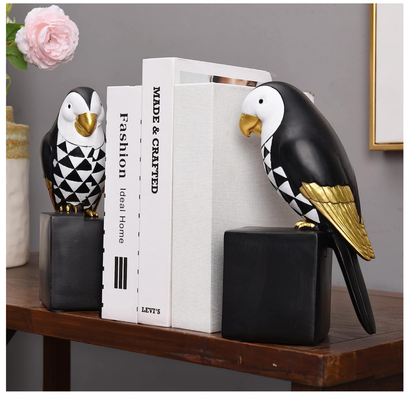 Black Parrot Bird Bookends