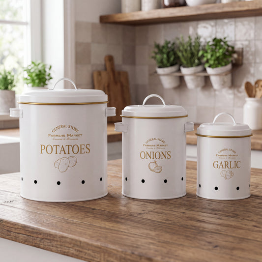 Vintage Farmhouse 3-Piece Potato, Onion & Garlic Storage Bin Set