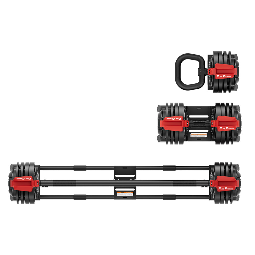 Quick-Select 3-in-1 Adjustable Dumbbell-Barbell-Kettlebell Set (2-24kg)