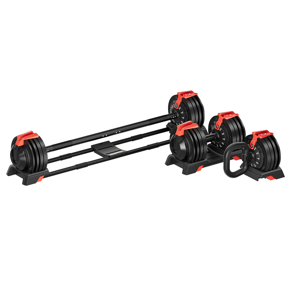 Quick-Select 3-in-1 Adjustable Dumbbell-Barbell-Kettlebell Set (2-24kg)