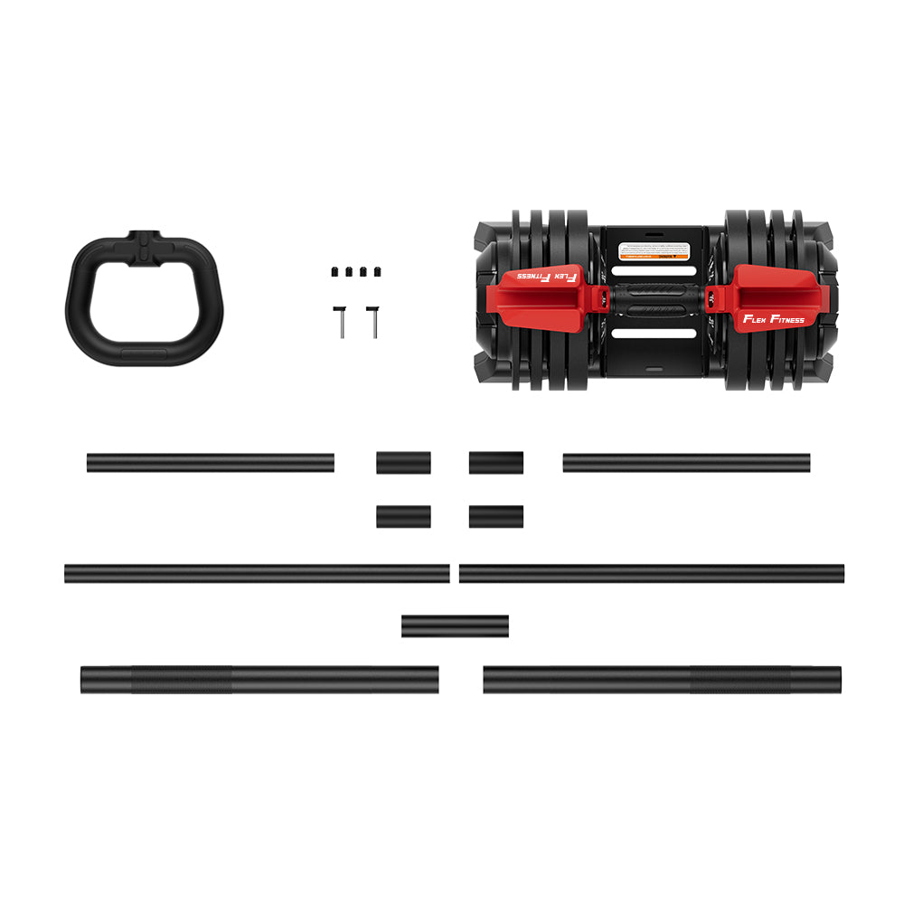 Quick-Select 3-in-1 Adjustable Dumbbell-Barbell-Kettlebell Set (2-24kg)