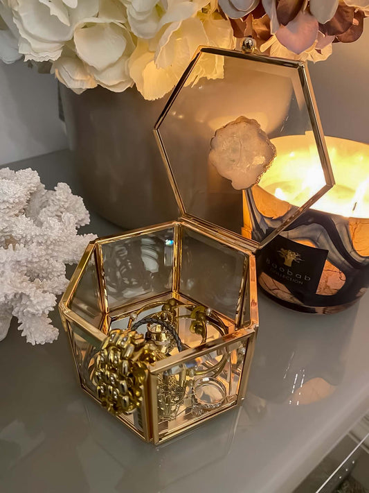 Hexagonal Glass Agate Jewellery Display Box