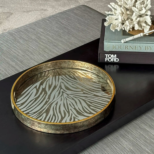 Round Zebra Theme Decorative Coffee Table Tray