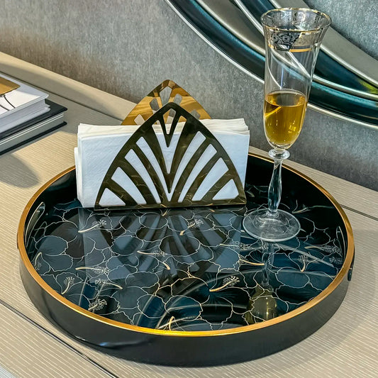 Round Green Floral Drinks & Candle Tray