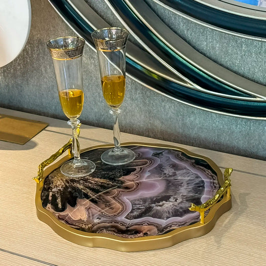 Gold Agate-Style Decorative Tray