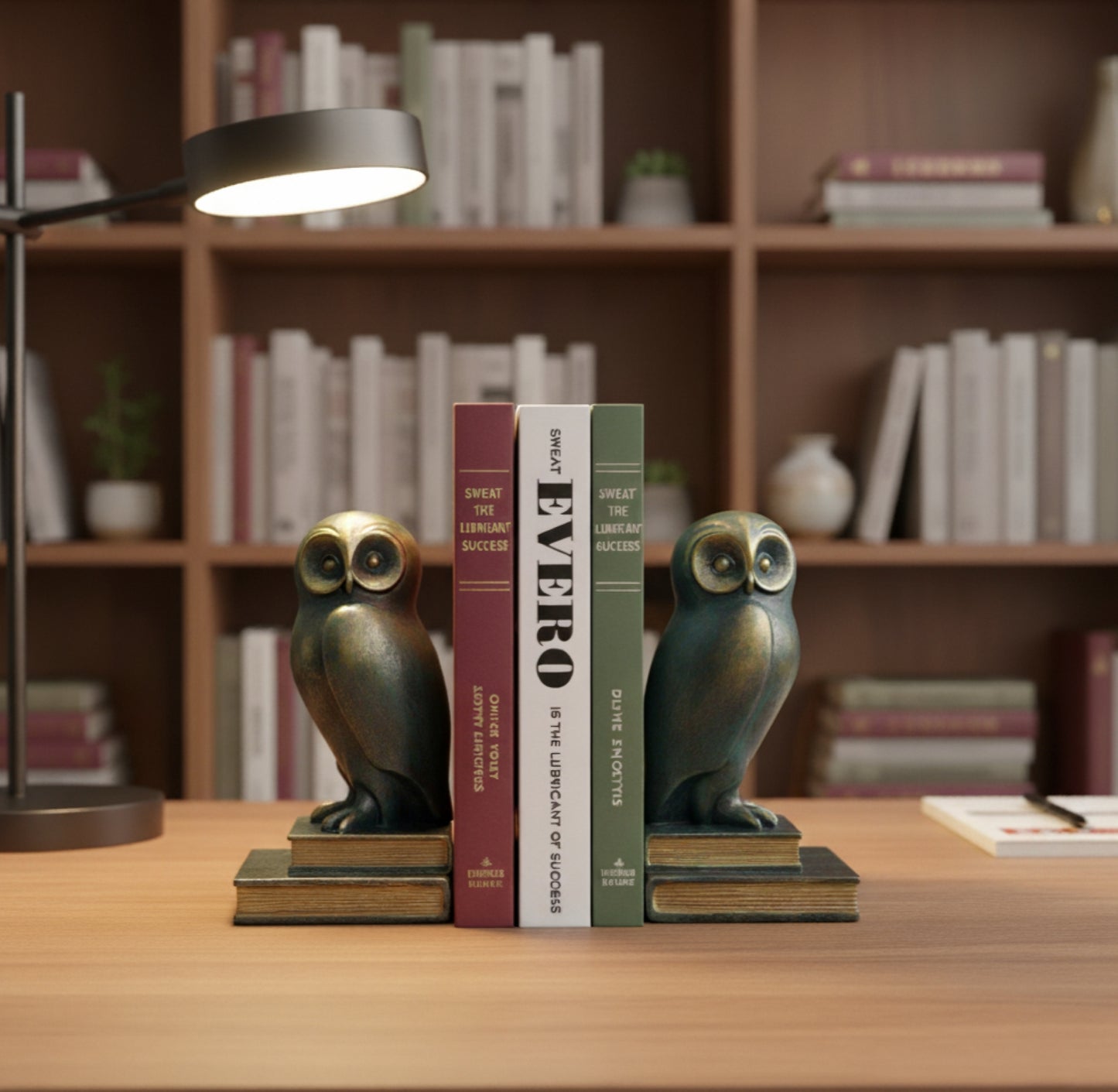 Green Bird Owl Rustic Bookend Set Retro Home Office Adult Kids