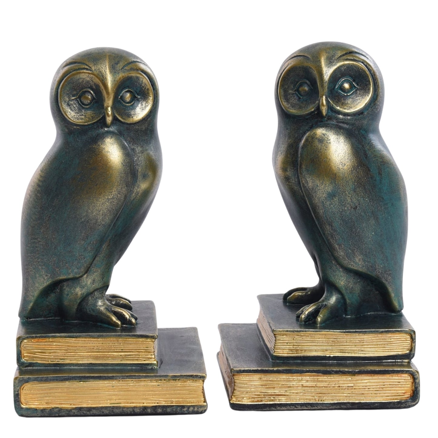 Green Bird Owl Rustic Bookend Set Retro Home Office Adult Kids