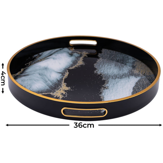 Round Black Abstract Drinks & Candle Tray