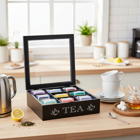 Black 9-Compartment Tea Box