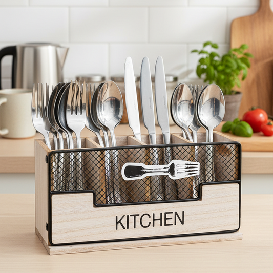 Vintage 4-Compartment Cutlery & Utensil Holder