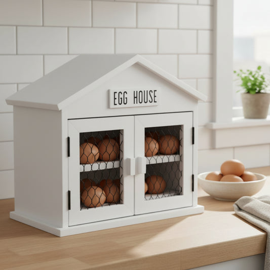 White Wooden Egg House Storage Box (Countertop)