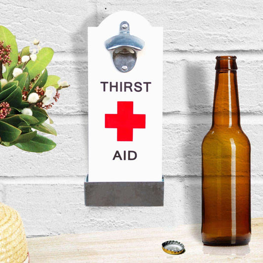 "Thirst Aid" White Bottle Opener
