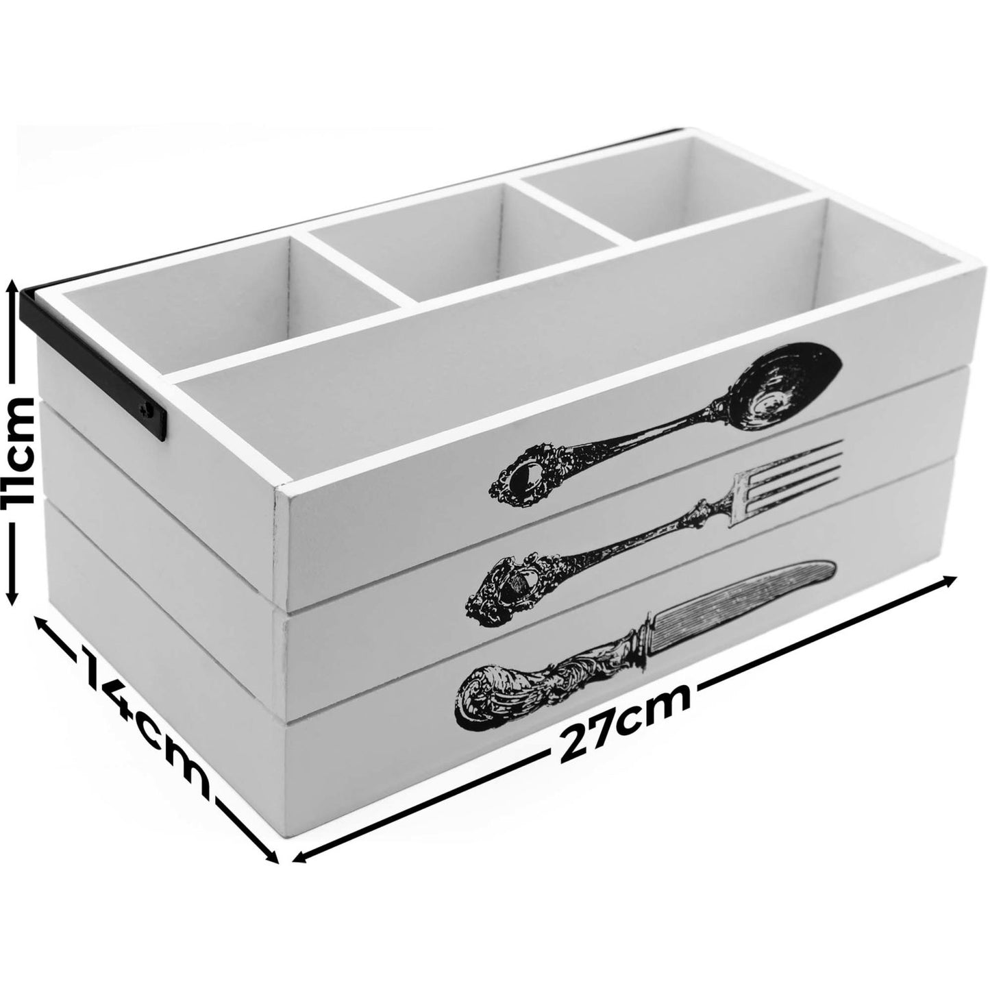 White 4 Compartment Cutlery Holder With Handle