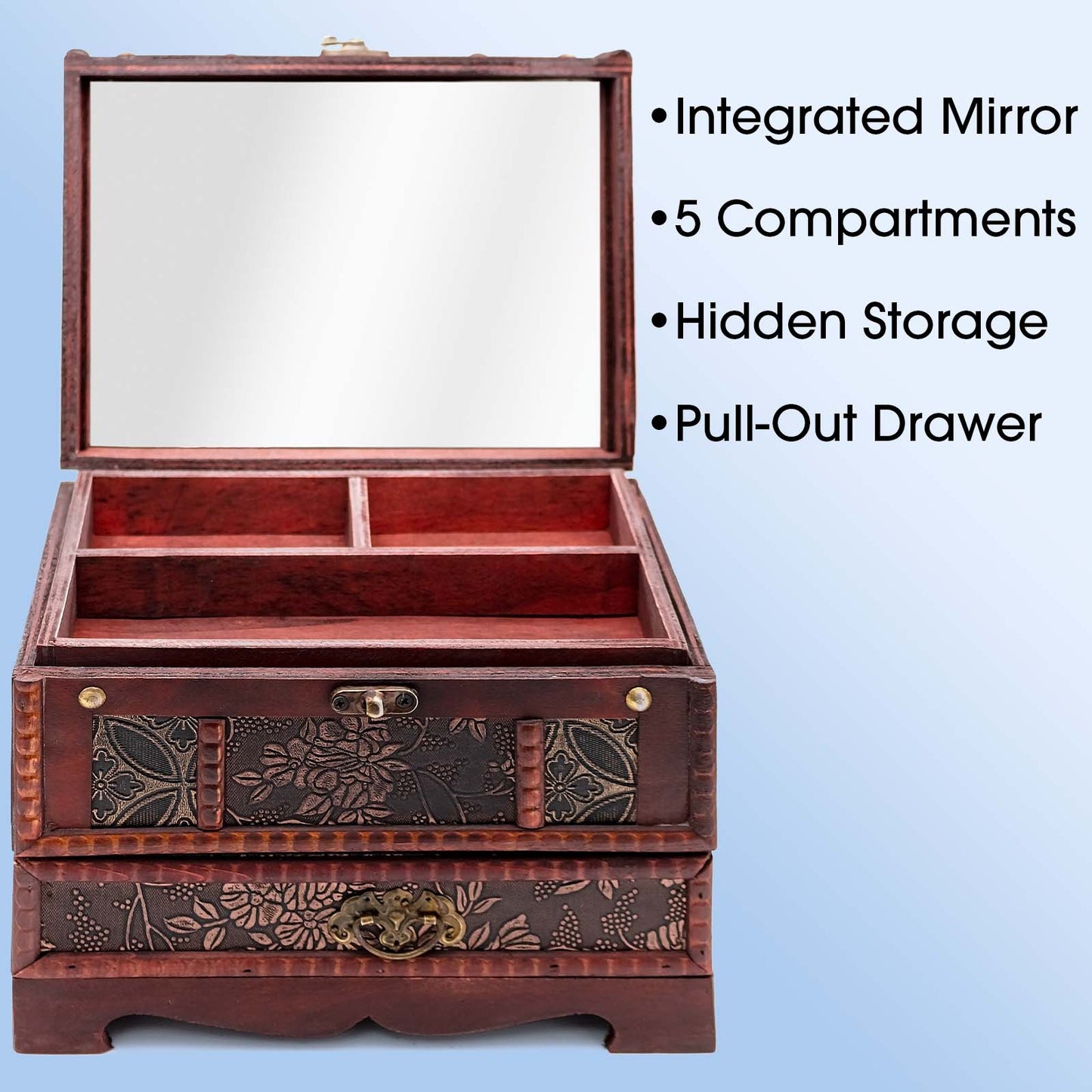Gold Leaf Jewellery Box with Mirror