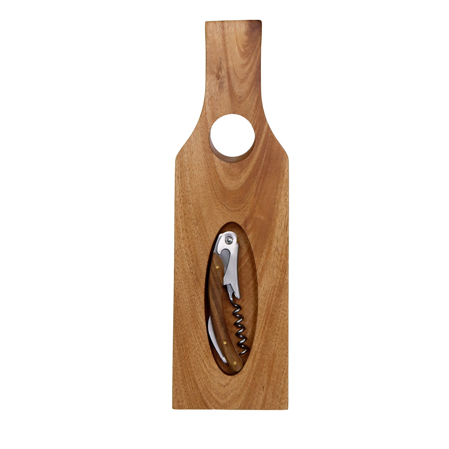 Wooden wine holder with waiter's friend