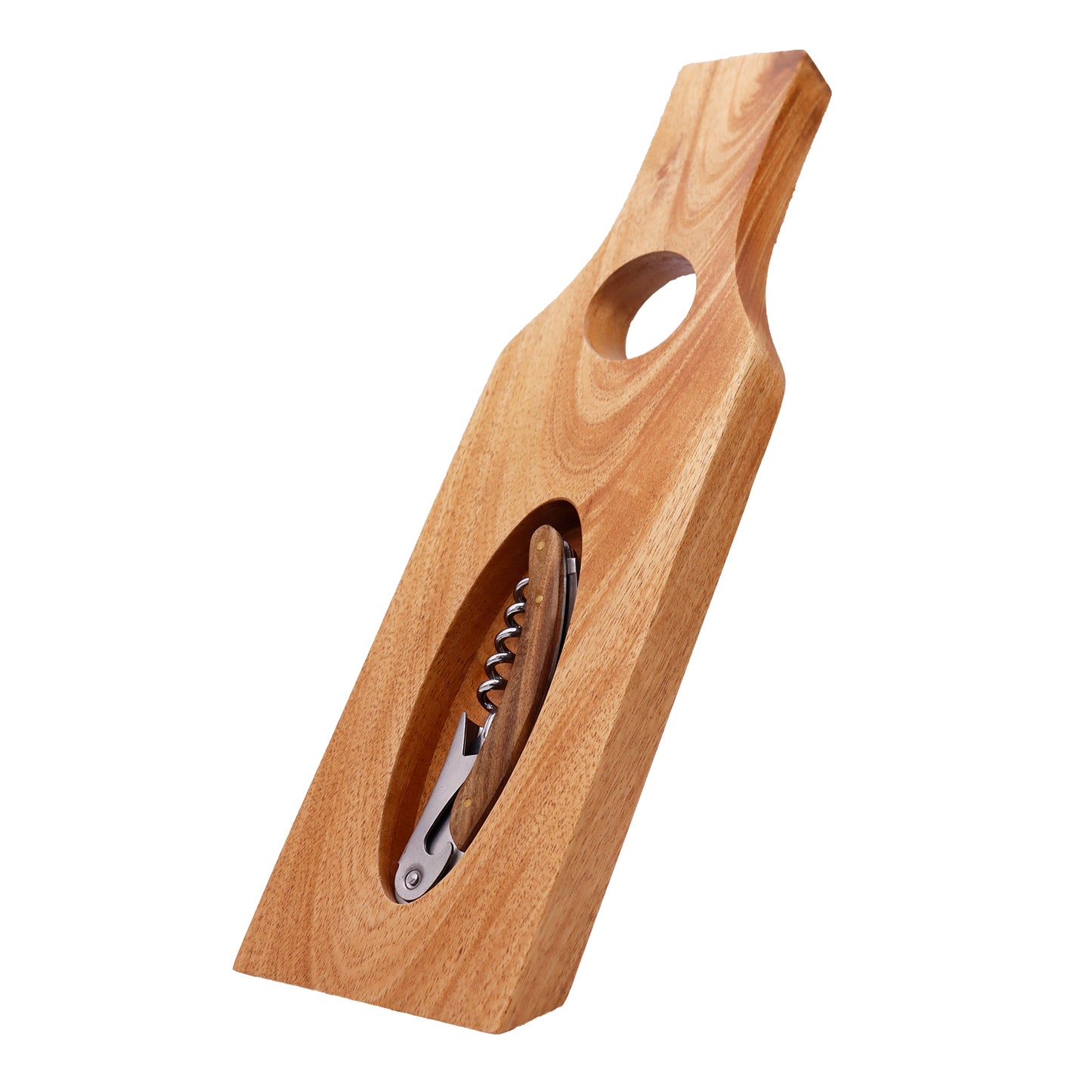 Wooden wine holder with waiter's friend