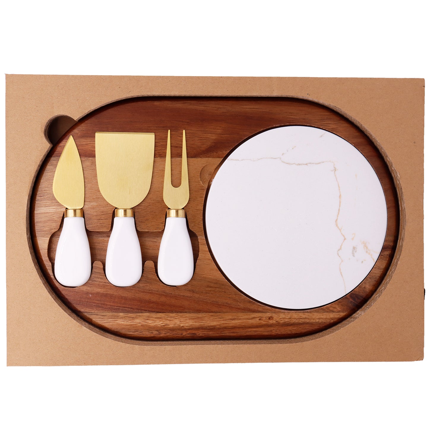 Acacia Wood & Marble Cheese Board Set