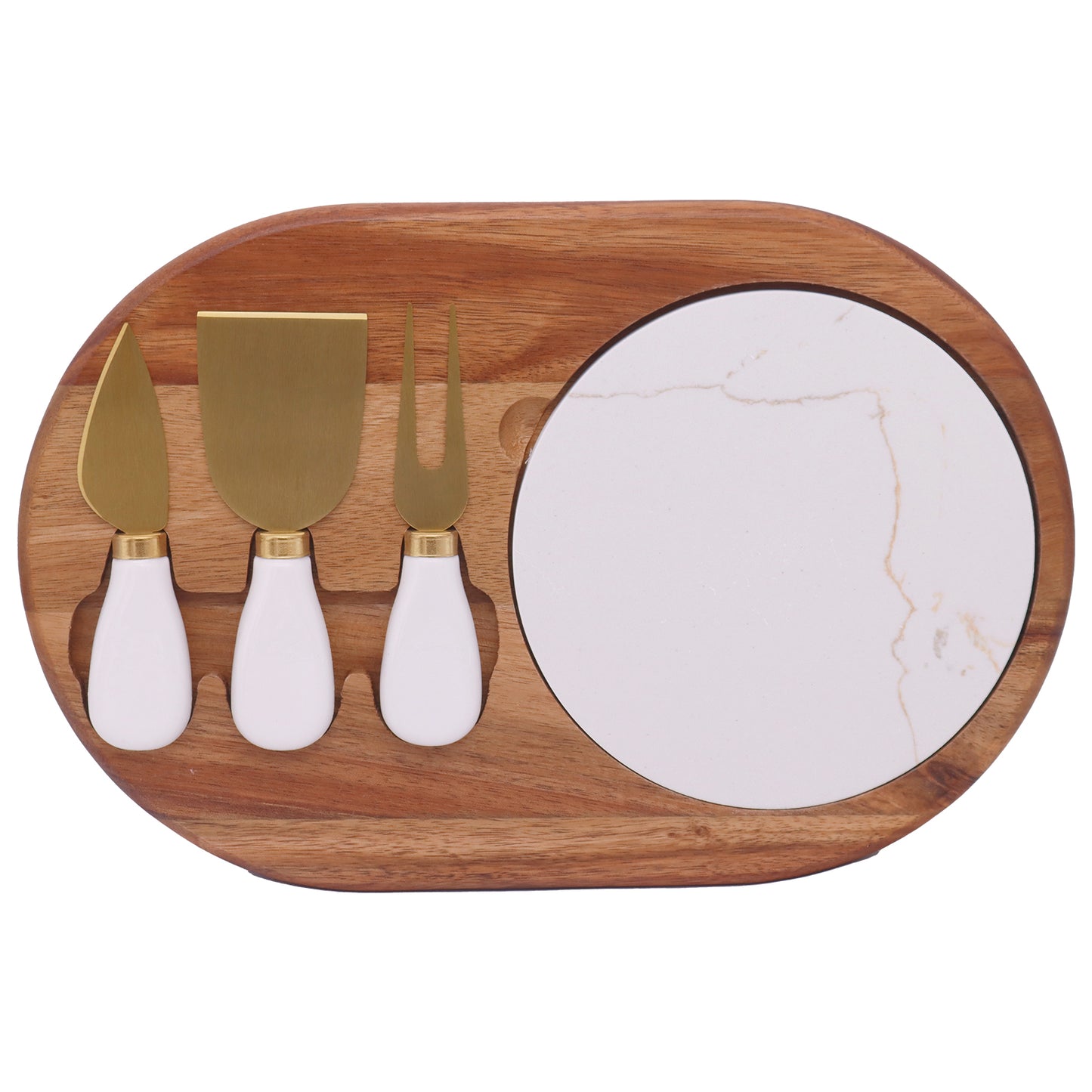 Acacia Wood & Marble Cheese Board Set