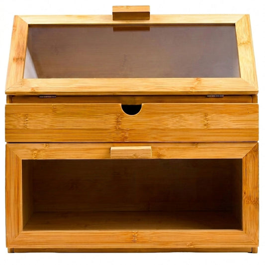 Large Bamboo 3-Compartment Bread Bin