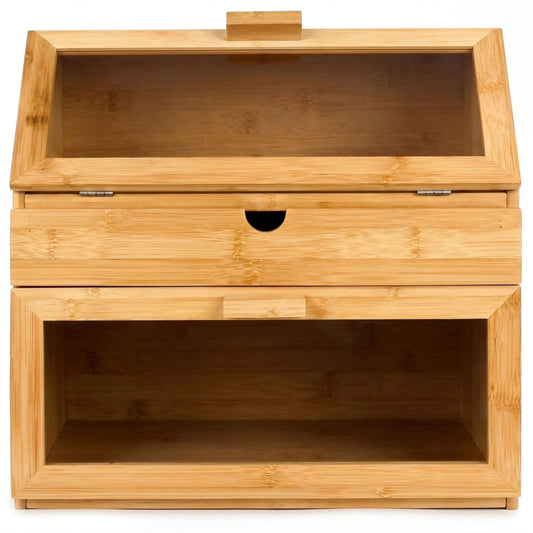 Large Bamboo 3-Compartment Bread Bin