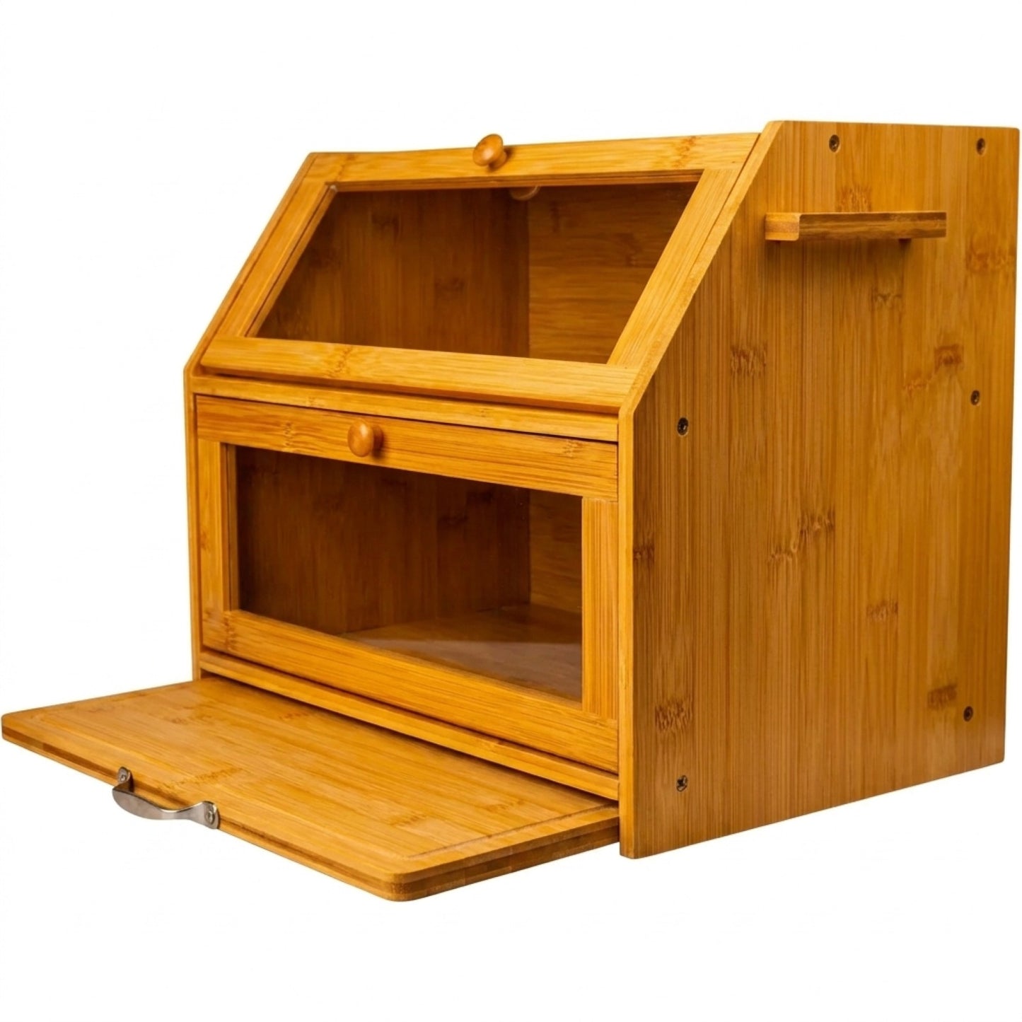 Large 2-Compartment Bamboo Bread Bin with Sliding Chopping Board