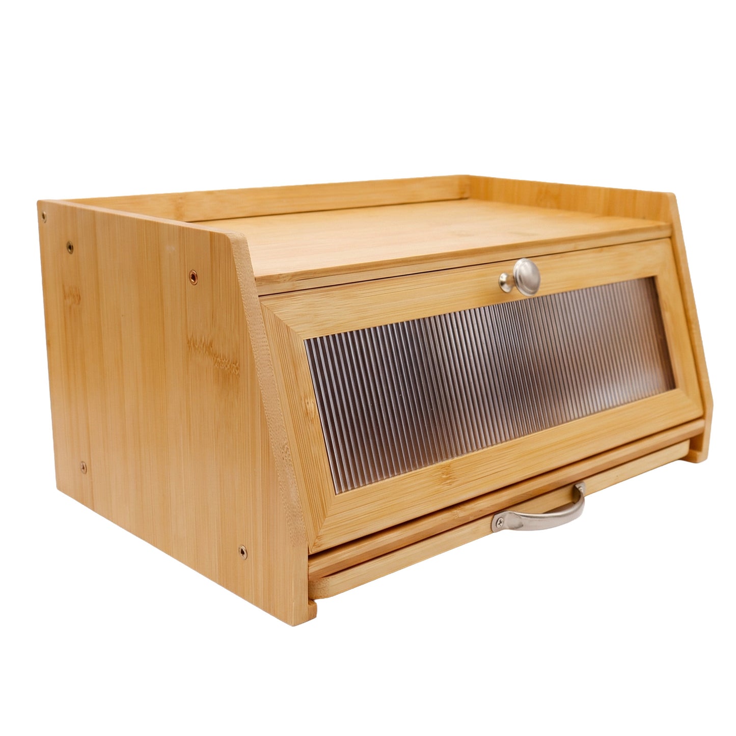 Bamboo Bread Bin Box with Chopping Board Fluted Panel