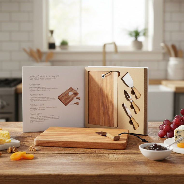 Elegant Acacia Wood Cheese Board & Knife Set