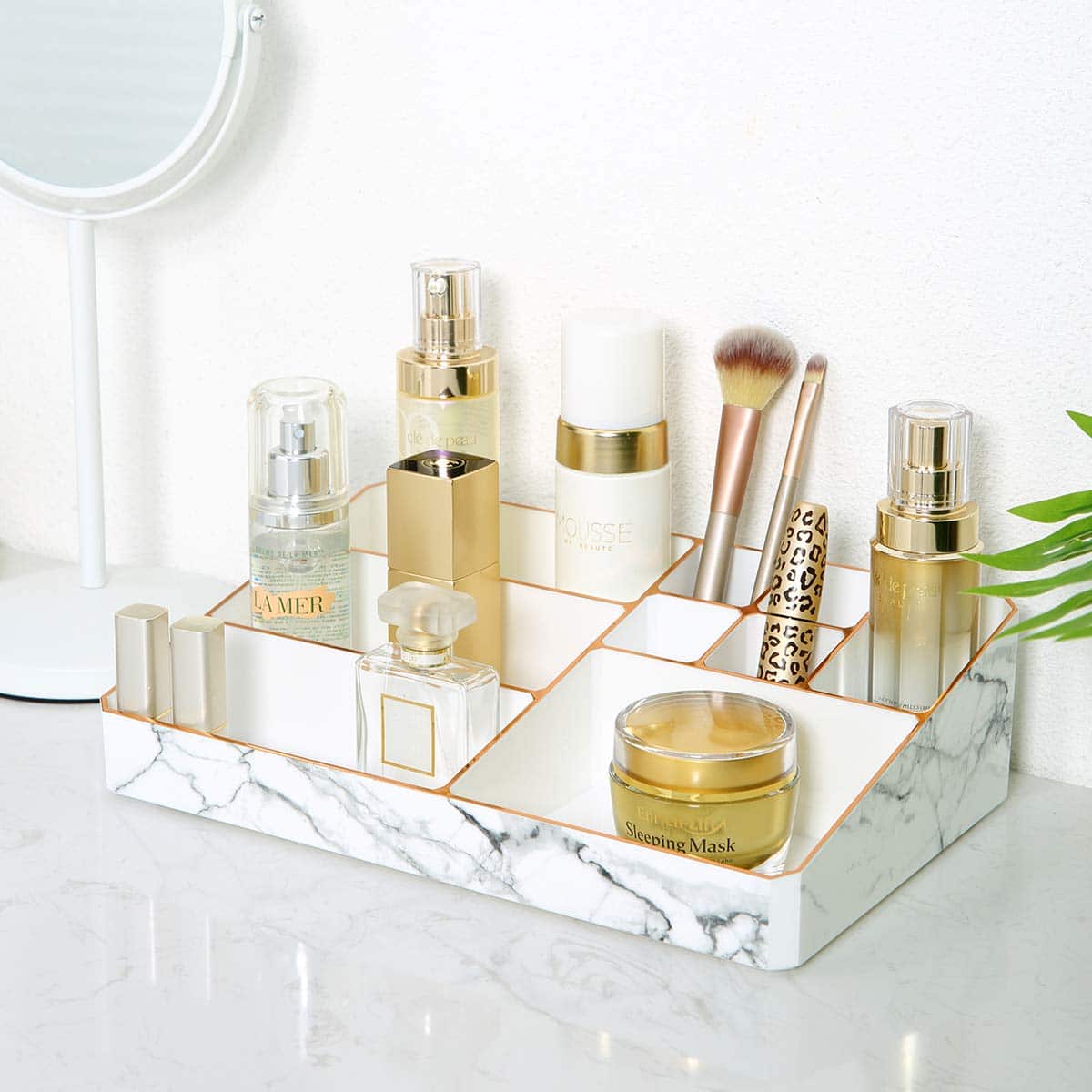 White / Rose Gold Makeup Organiser
