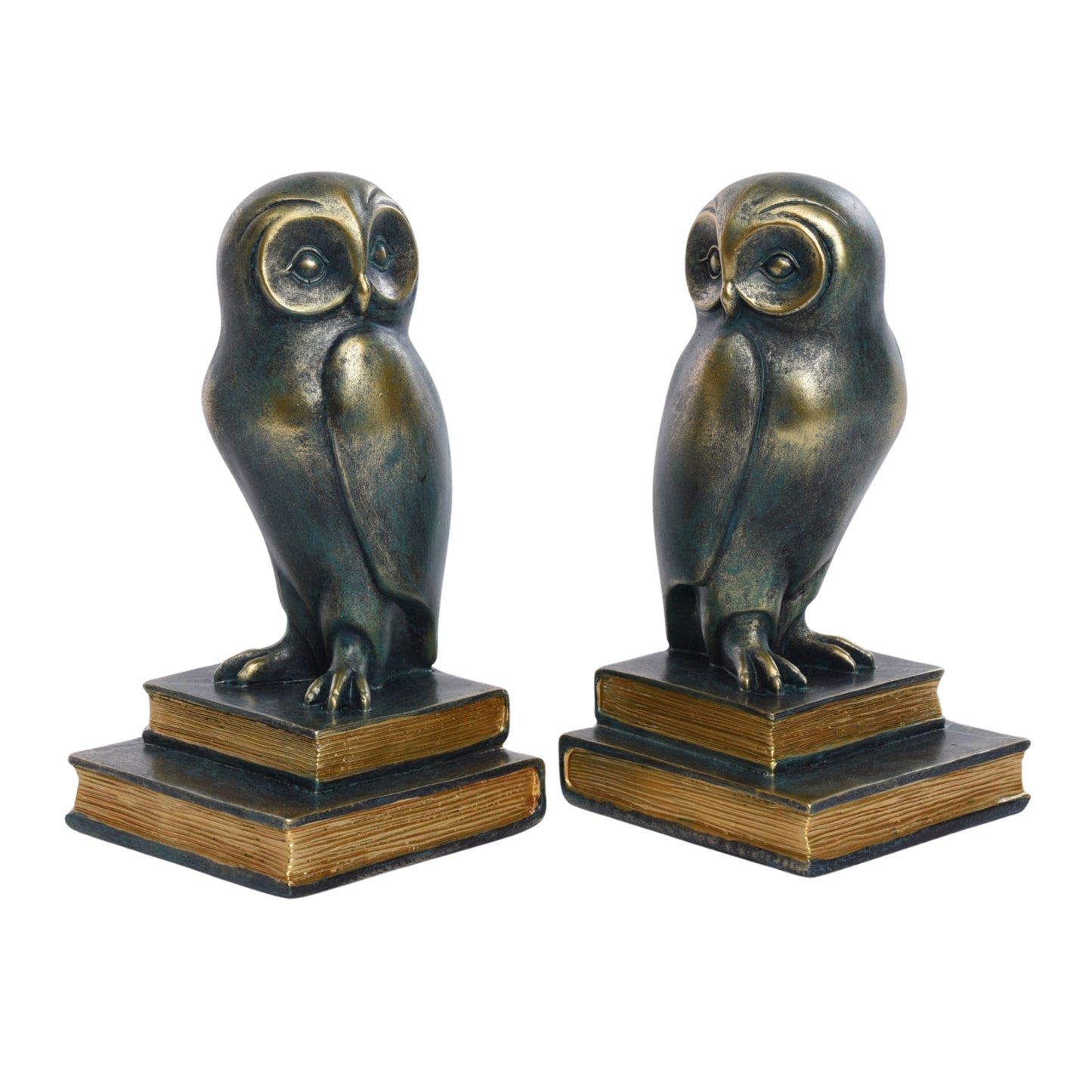 Green Bird Owl Rustic Bookend Set Retro Home Office Adult Kids