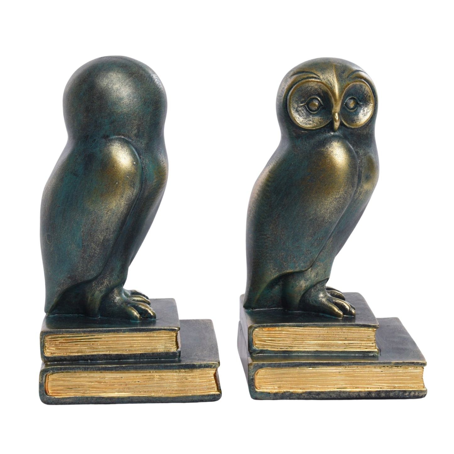 Green Bird Owl Rustic Bookend Set Retro Home Office Adult Kids