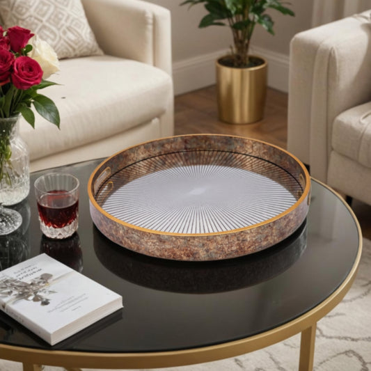 Round Sunburst Decorative Coffee Table Tray