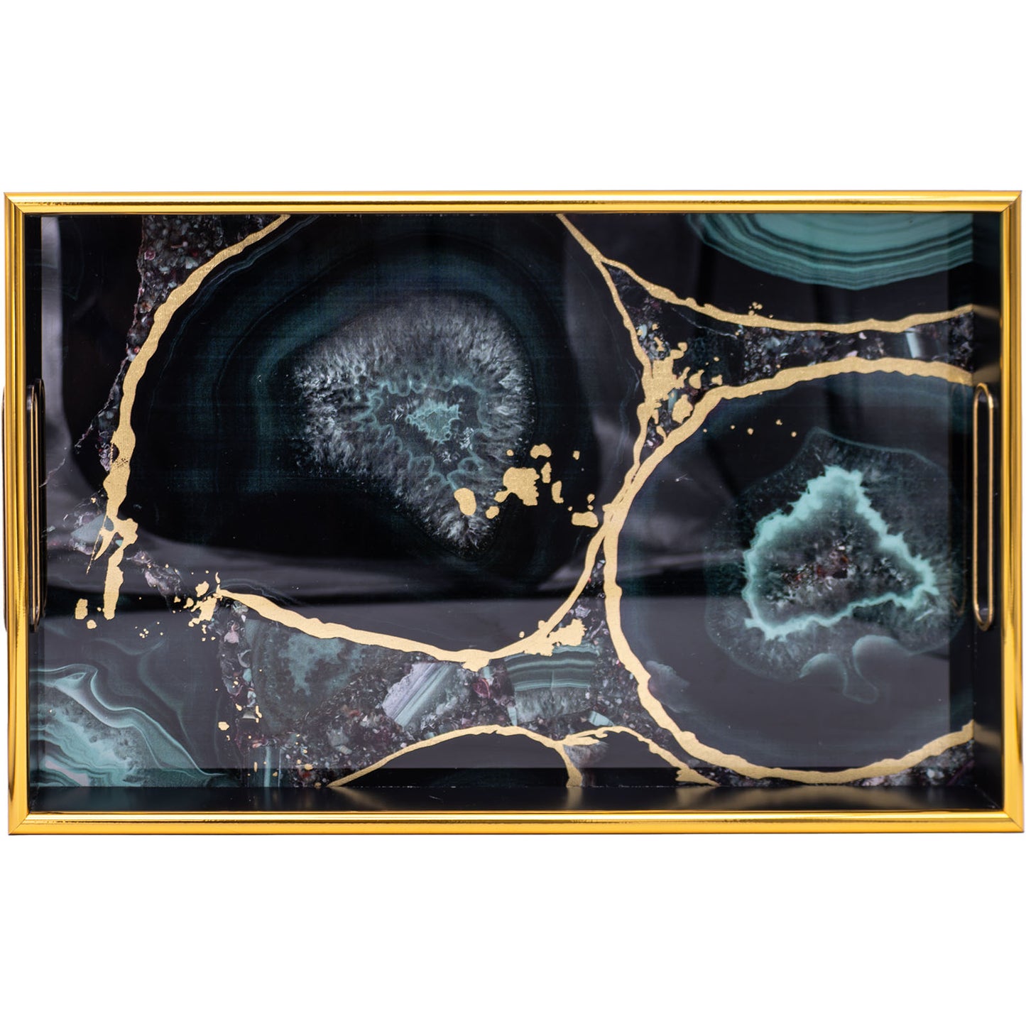 Black Rectangular Agate-Style Decorative Tray