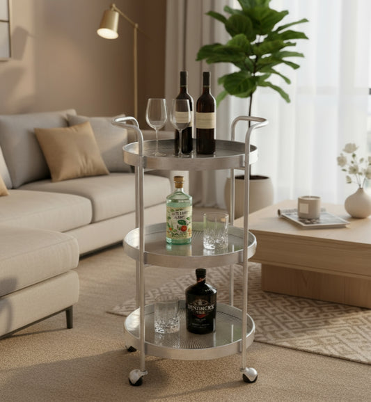 Silver Rustic 3-Tier Drinks Trolley