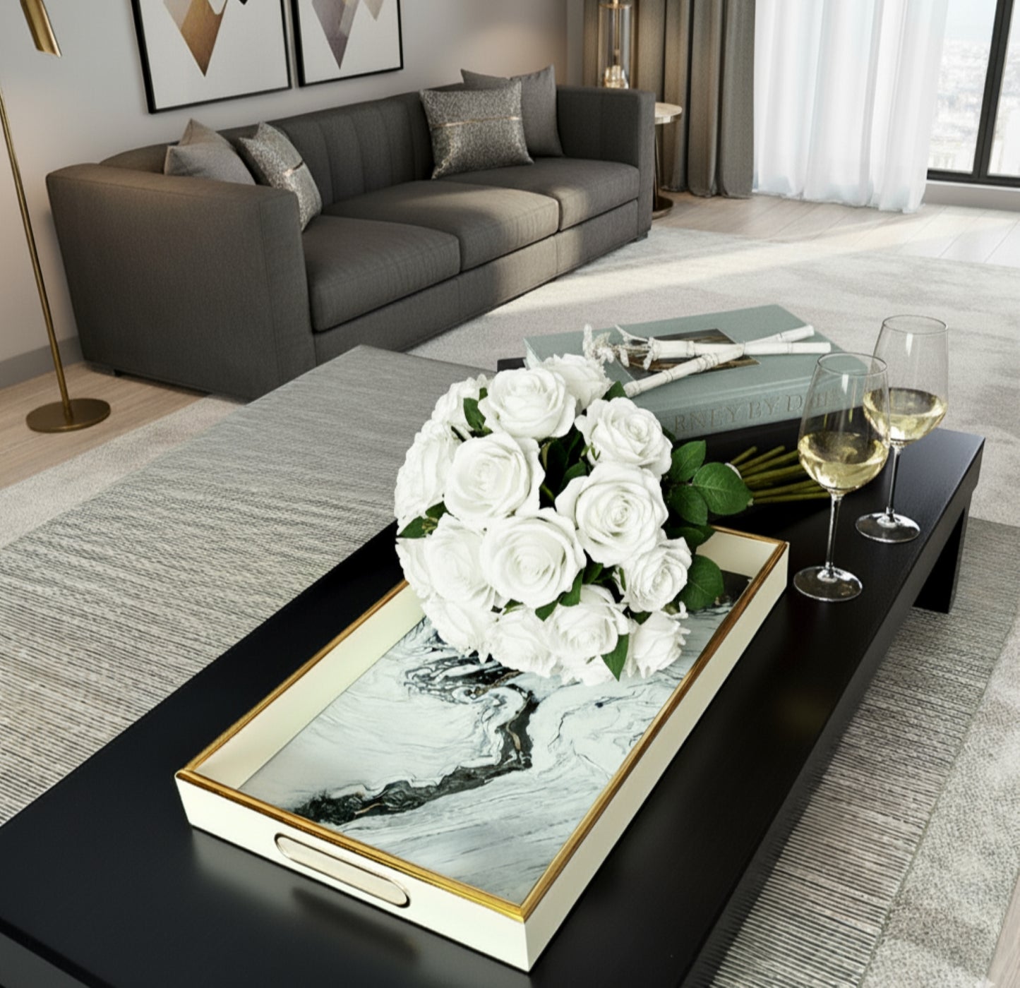 Rectangular White Tray & Coaster Set