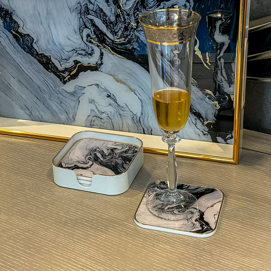 Rectangular White Tray & Coaster Set