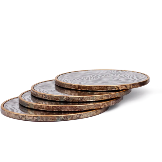 Set of 4 Zebra Print Round Drink Coasters with Holder