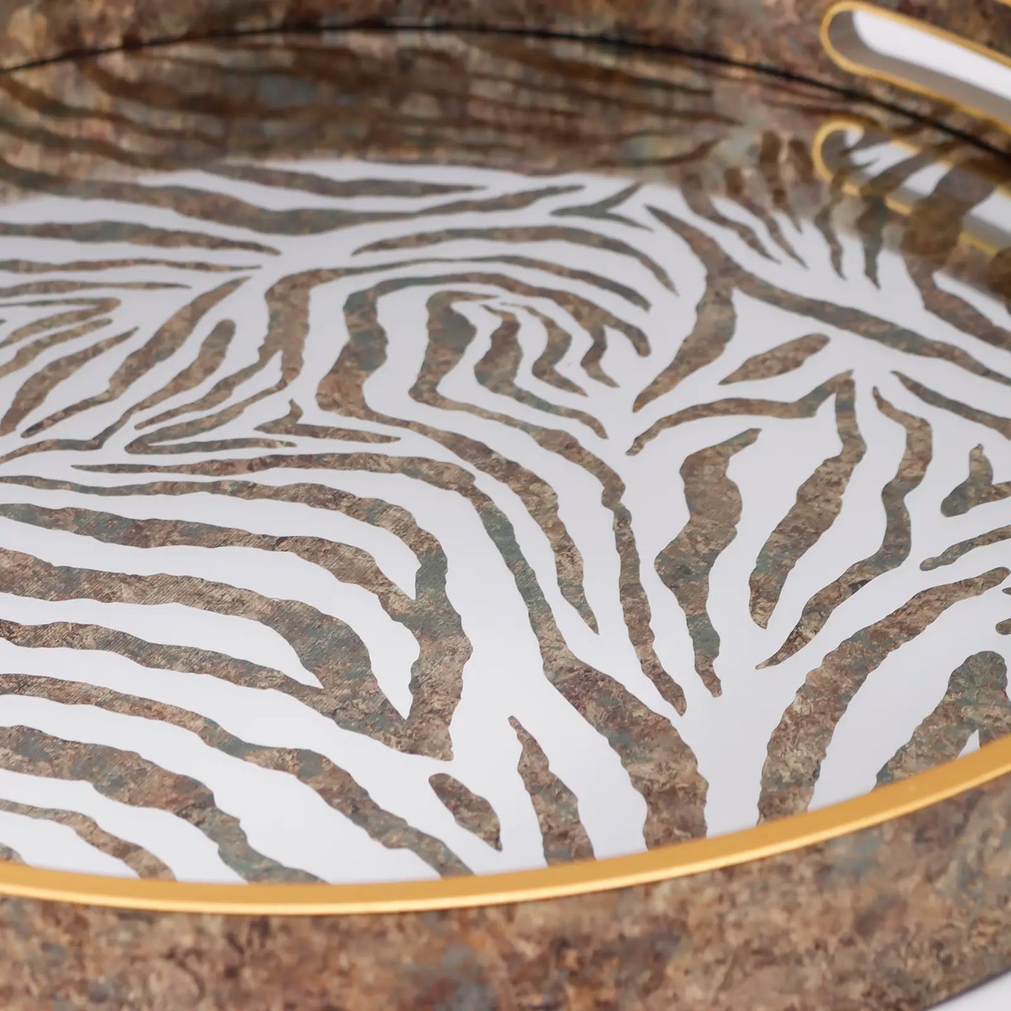 Round Zebra Theme Decorative Coffee Table Tray
