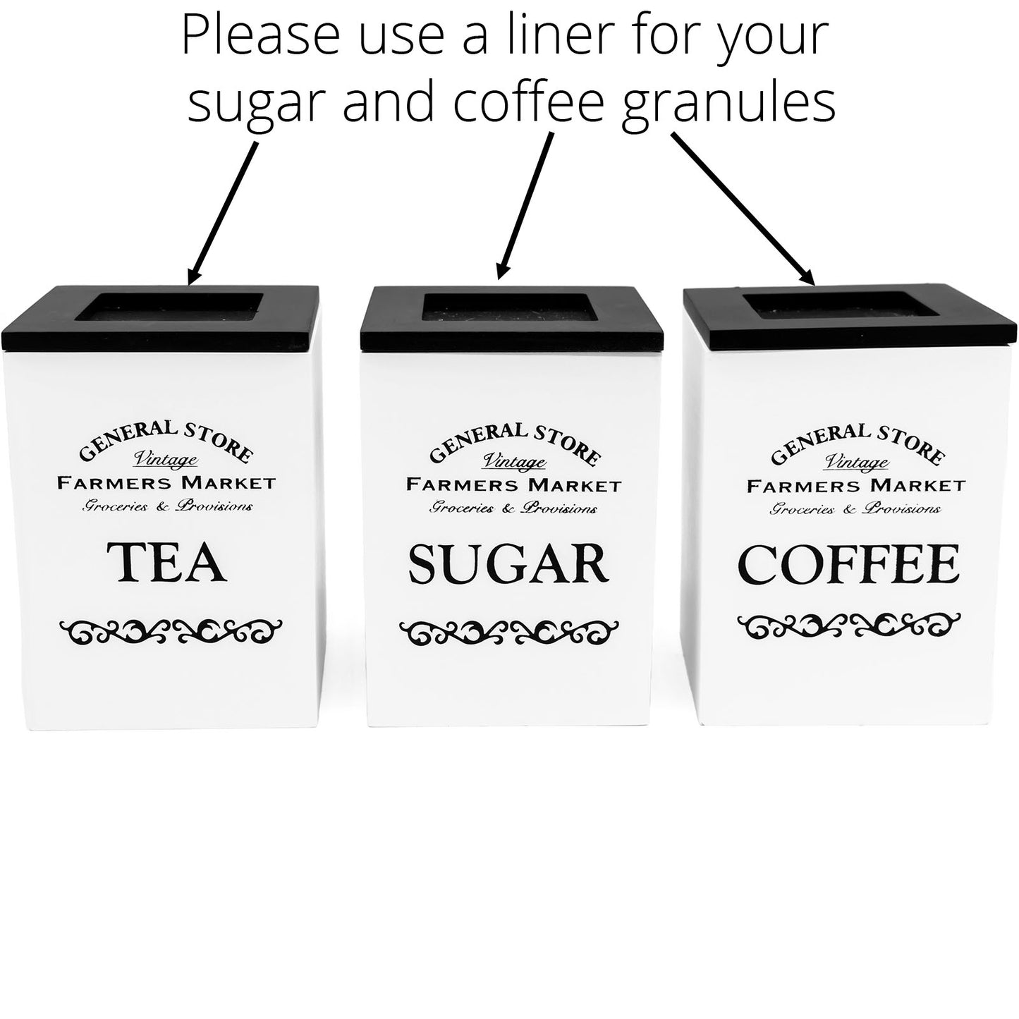 White Wooden Retro Tea, Coffee, Sugar & Bread Bin Set