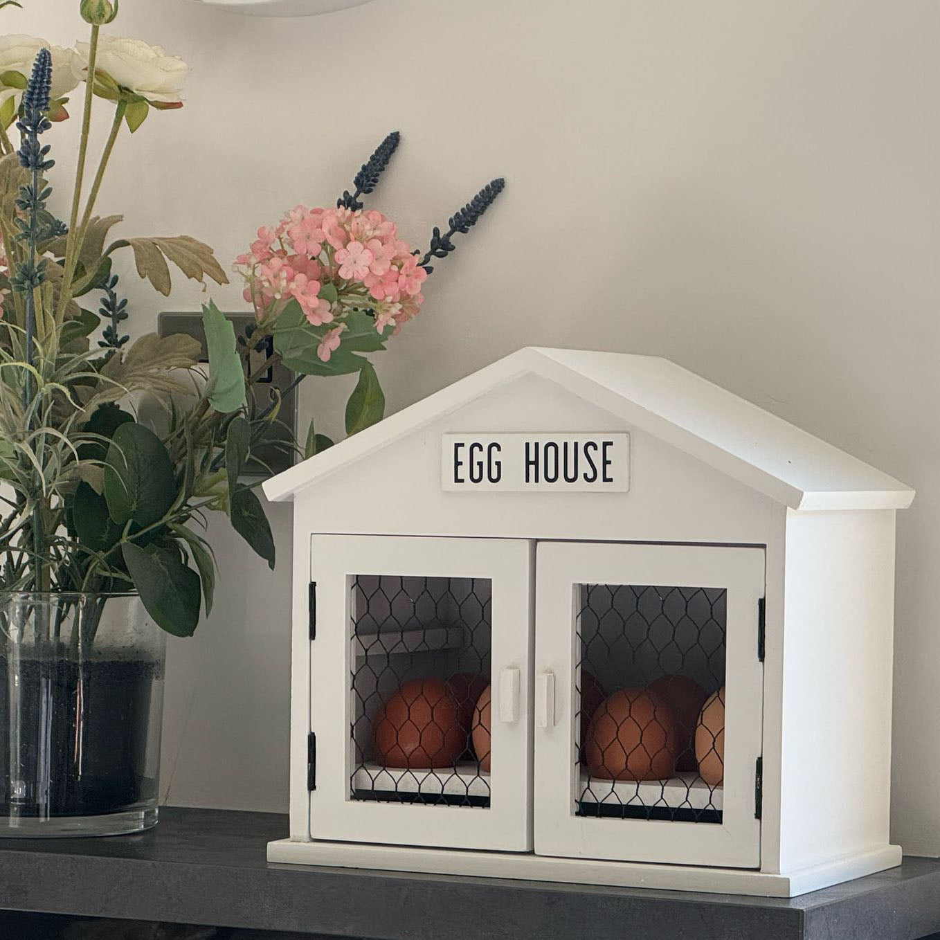White Wooden Egg House Storage Box (Countertop)