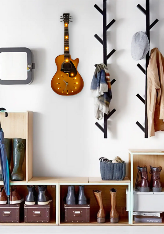 Retro LED Brown Les Paul Guitar Wall Clock