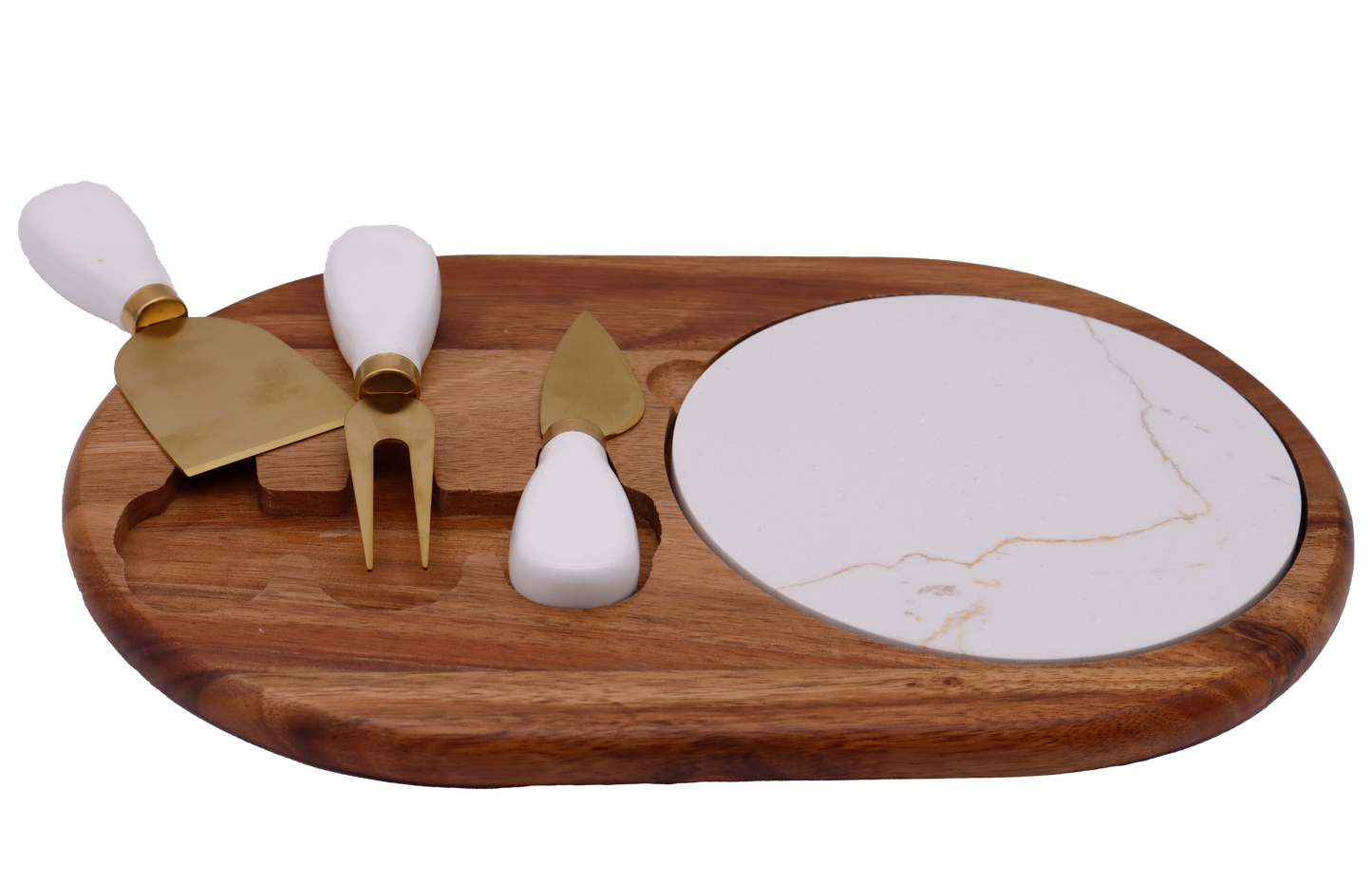 Acacia Wood & Marble Cheese Board Set