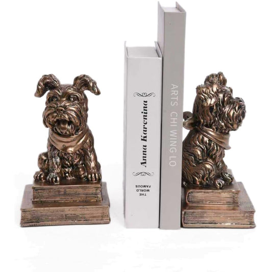 Bronze Effect Resin Dog Bookends, Vintage Animal Book Supports for Home Office, Library & Living Room Decor (Set of 2)