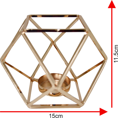 Abstract Metal Hexagonal Candle Holder Measurements of 15cm by 11.5cm