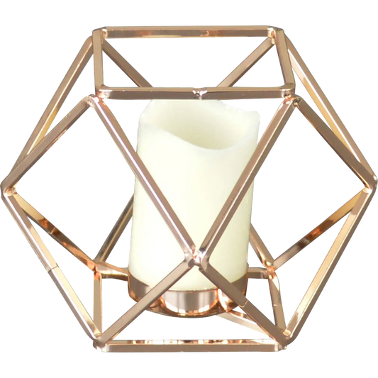 Abstract Metal Hexagonal Candle Holder With Pillar Candle