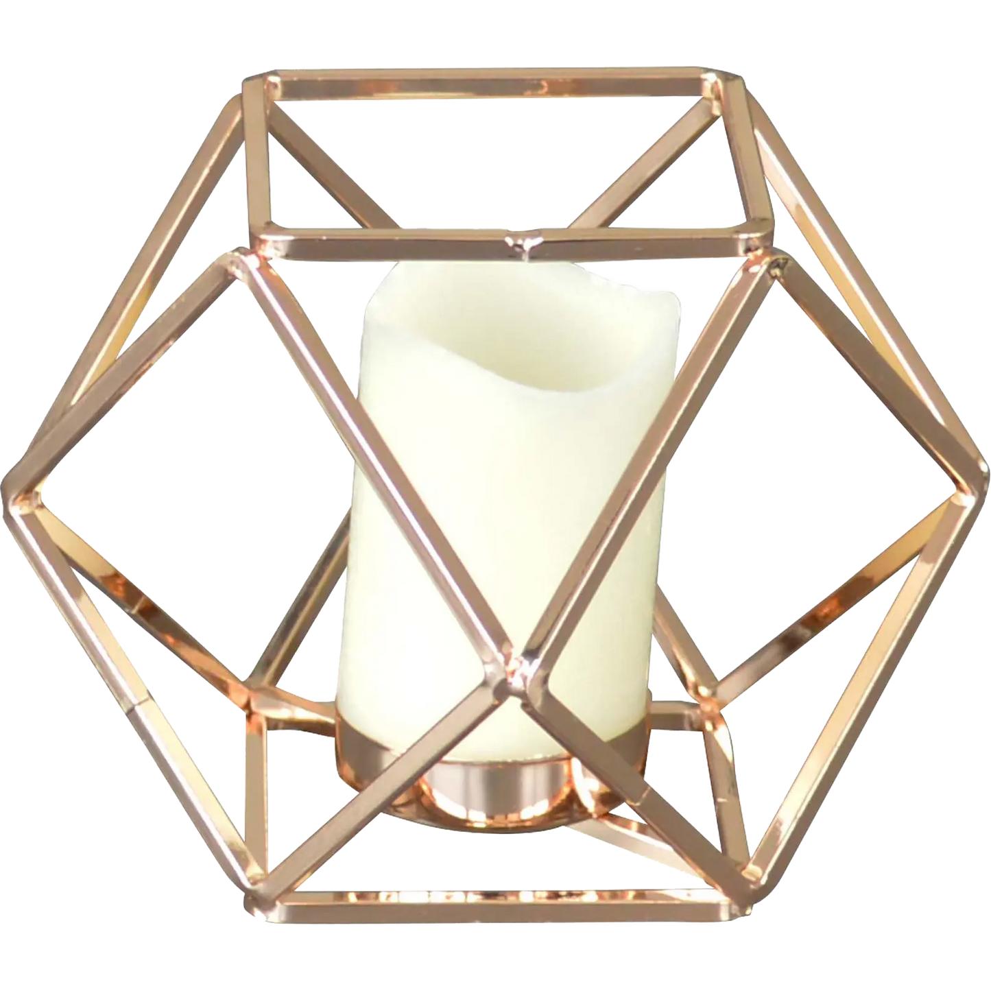 Abstract Metal Hexagonal Candle Holder With Pillar Candle