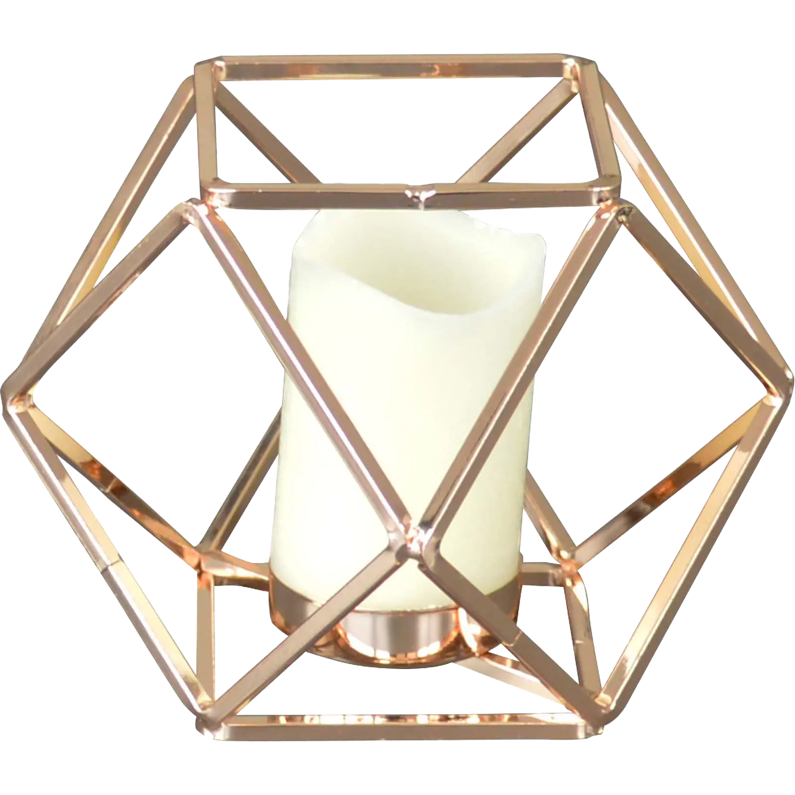 Abstract Metal Hexagonal Candle Holder With Pillar Candle