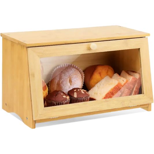 Bamboo Bread Bin with Acrylic Window, Counter-Top Storage Box