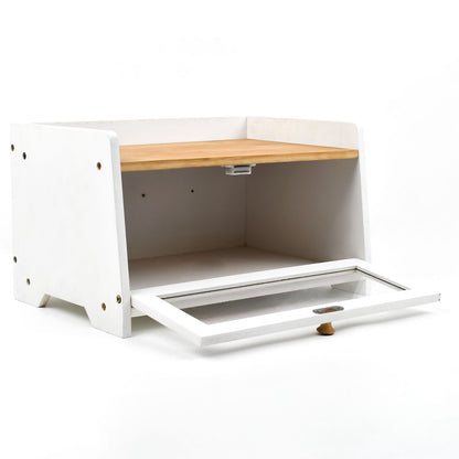 White Bamboo Single-Layer Bread Bin with Top Shelf