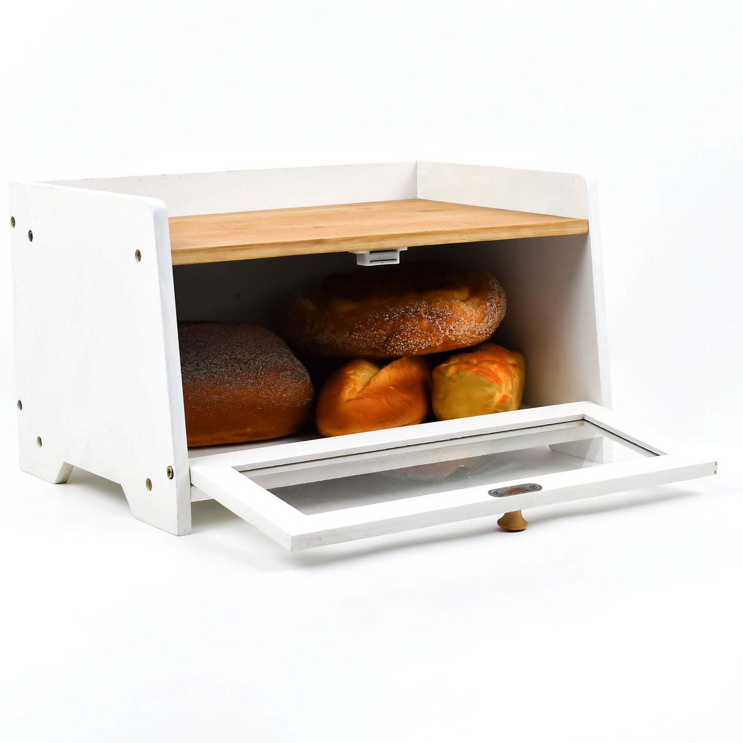 White Bamboo Single-Layer Bread Bin with Top Shelf